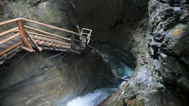 Innersbachklamm, a narrow mountain gorge, in the Alps of Austria