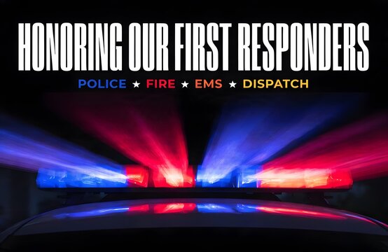 Honoring Our First Responders Banner with Emergency Light Bar Police Fire EMS Dispatch
