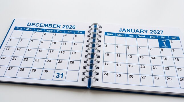 New year concept with desktop calendar. Finishing goals of 2026. Setting targets for 2027. Countdown to new year begins .Happy New Year, the start of the new year 