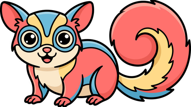 Cute cartoon chipmunk sitting on colorful background