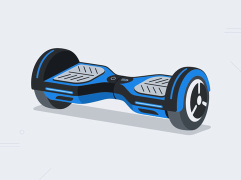 Blue self balancing electric hoverboard isolated on a light background.