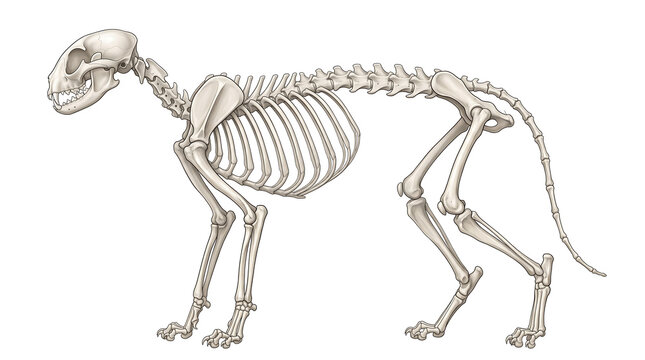 Scientific Domestic Cat Skeleton Anatomy Illustration in Side View
