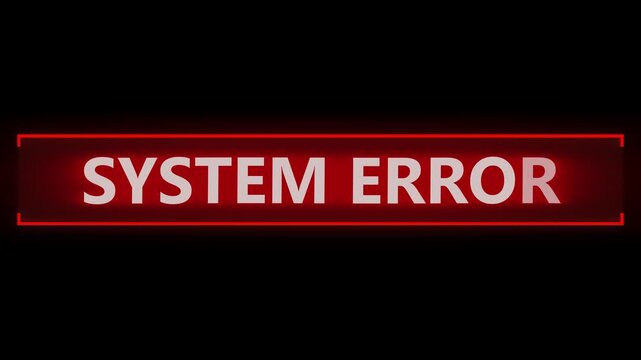 Glitchy system error text appearing inside glowing red rectangular frames against dark background with message appearing sequentially sequentially within three video digital system