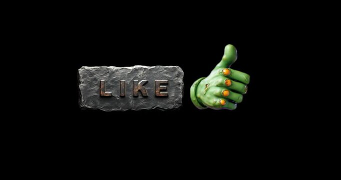 3D glowing golden thumbs up like button icon with neon light reflection on black background. Dynamic social media engagement call to action animation for YouTube, Instagram, TikTok and Facebook