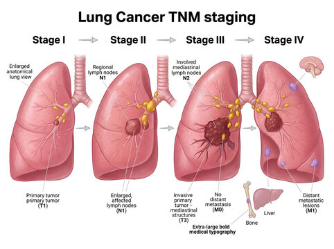 Lung cancer tnm staging illustration isolated on white background