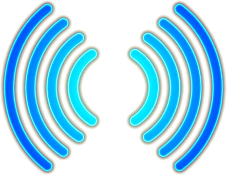 Neon blue wifi signal icon on white background with communication on transparent background
