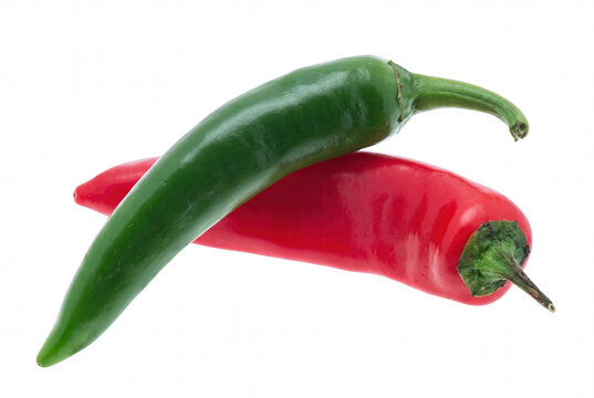 Fresh Green and Red Chili Peppers Crossed