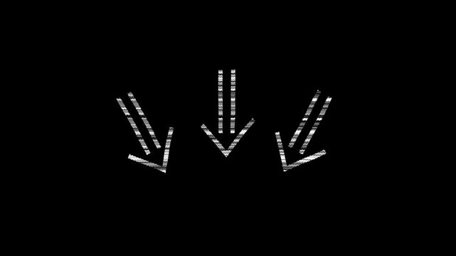 Three white hand drawn arrows pointing down on black background. 4K Video