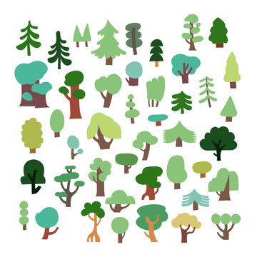 Simple Layered Vector Tree Landscape Repeat Pattern Illustration Green and Brown 