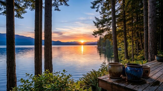 Lake sunset view