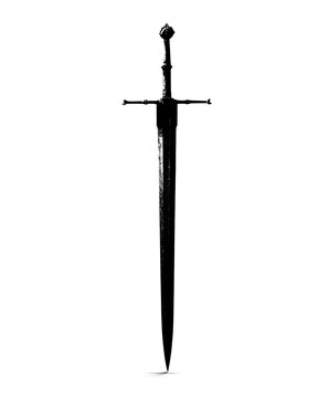 Medieval longsword silhouette against a white background a historical weapon with a detailed hilt