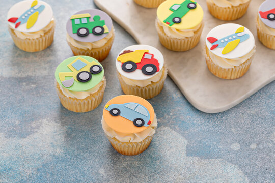 Birthday cupcakes for a boy birthday or gender reveal
