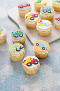 Birthday cupcakes for a boy birthday or gender reveal