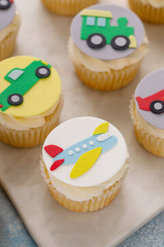 Birthday cupcakes for a boy birthday or gender reveal