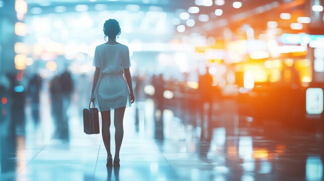 Woman walking with briefcase in building