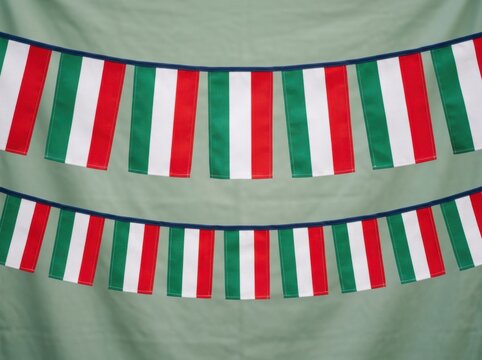 Bunting flags of italy hanging in two rows against a light green background