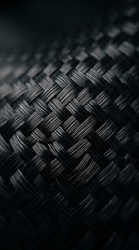 Close up of black carbon fiber weave texture showing intricate pattern with detail