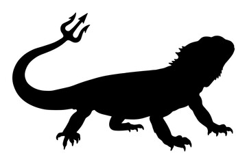 Fototapeta premium Lizard silhouette with trident tail design element for mythology themed art.