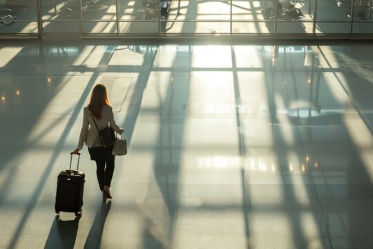 Woman with suitcase walking indoors