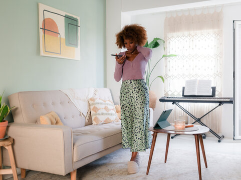 Concerned woman talking on phone 