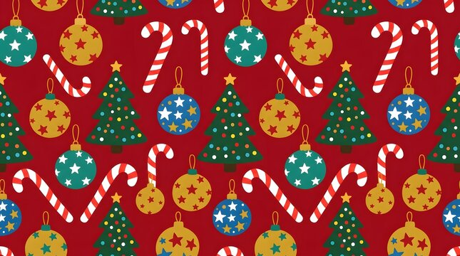 Christmas pattern merry christmas festive background with bauble tree and candy cane design