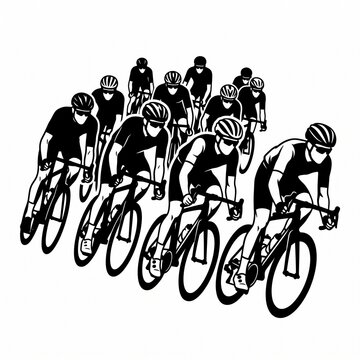 Group of Cyclists Riding Bicycles Silhouette Vector Illustration with Road Cycling Race Sport Bike Riders in Motion and Mountain BMX Adventure