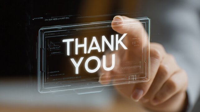 Womans hand displays thank you message