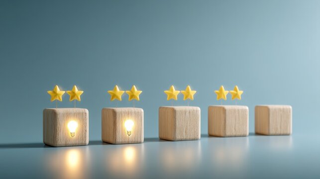 Wooden blocks with stars and lightbulbs