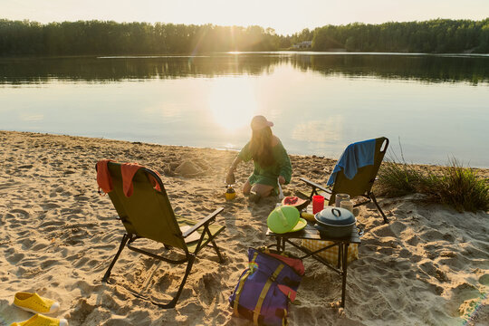 Lakeside Camping Setup at Golden Hour