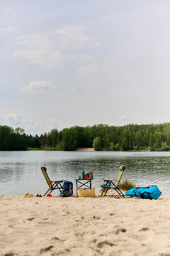 Minimal Lakeside Campsite on a Sandy Beach