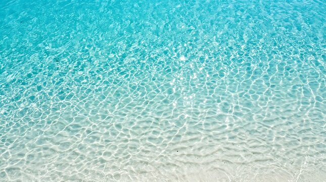 Sunlit turquoise water with bright caustics with caustics shimmering ripples wave