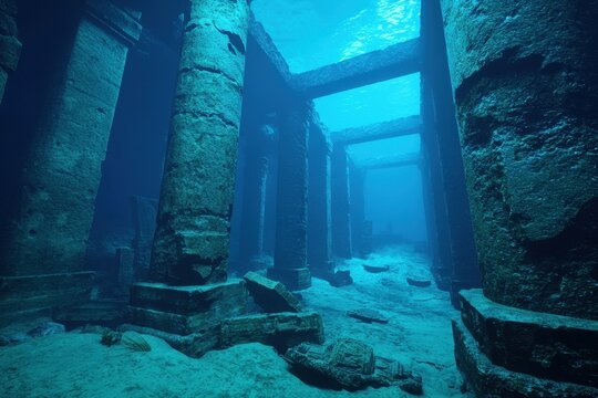 Discovering the secrets of ancient underwater ruins with enigmatic columns hidden beneath the ocean waves