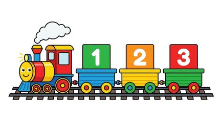 Fototapeta premium Cute cartoon train with numbered blocks isolated on white background