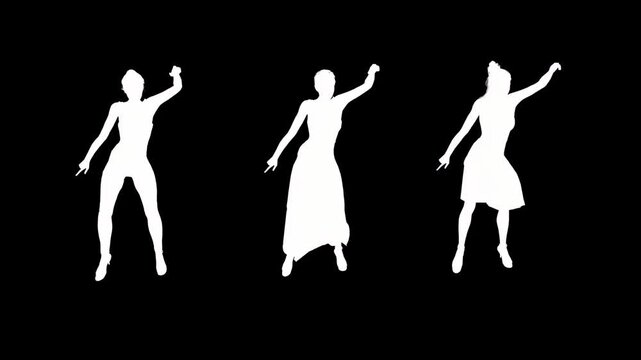 Silhouette of a woman performing rhythmic dance movements on black