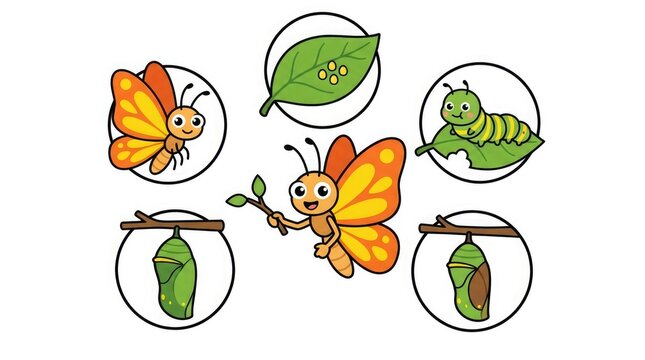 Butterfly life cycle stages illustration