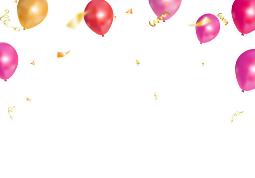 Elegant Gold and Rose Gold Balloon Celebration Card Banner Template with Luxury Party Decoration	