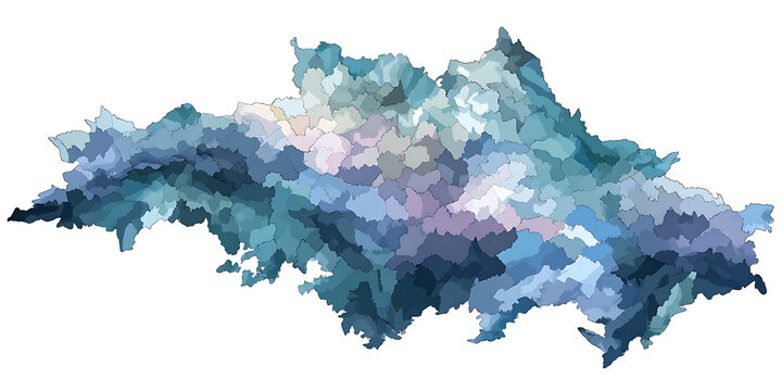 Abstract polygonal map with shades of blue and purple isolated on a white background