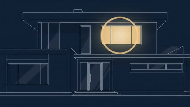 Glowing Smart Home Icon on Dark Background Seamless Loop