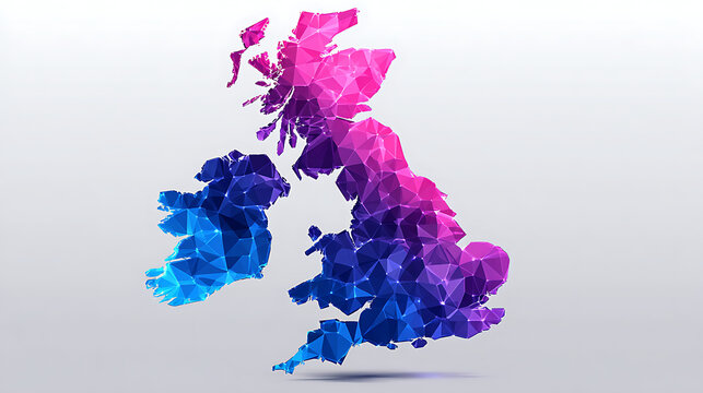 Polygonal map of the british isles a vibrant vector illustration with a gradient color scheme