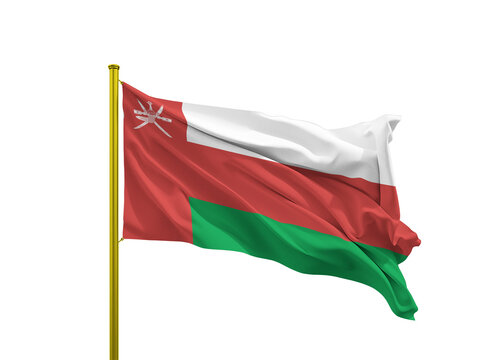 Oman flag waving on a golden pole isolated on Transparent Background