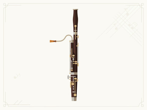 Professional wooden bassoon musical instrument isolated on a white background.