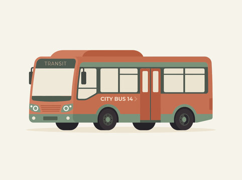 Red and grey flat vector illustration of a city public transport bus.