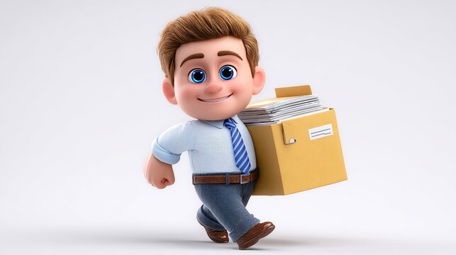 Cartoon Businessman Carrying Files