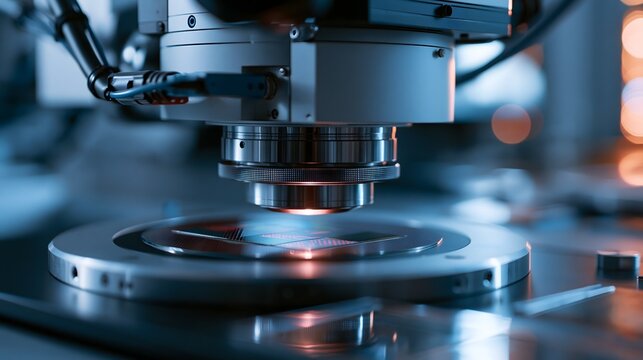EUV-Lithografieanlage bei der Belichtung eines Siliziumwafers in der Halbleiterfertigung