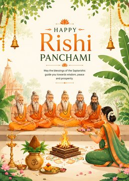 Rishi Panchami Festival Greeting with Saptarishi and Traditional Hindu Ritual