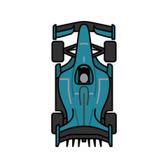 Fototapeta premium Top view of a blue formula one car isolated