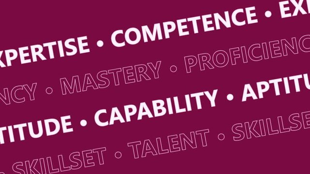Scrolling Business Skills Typography Animation on Maroon Background