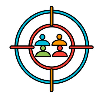 Business concept: Group of people in target icon for audience targeting.