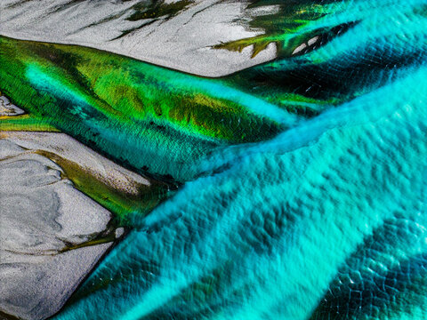 Colourful river braids abstract NZ