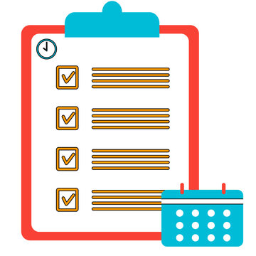 Task management, scheduling, and productivity with checklist, clock, and calendar icons.